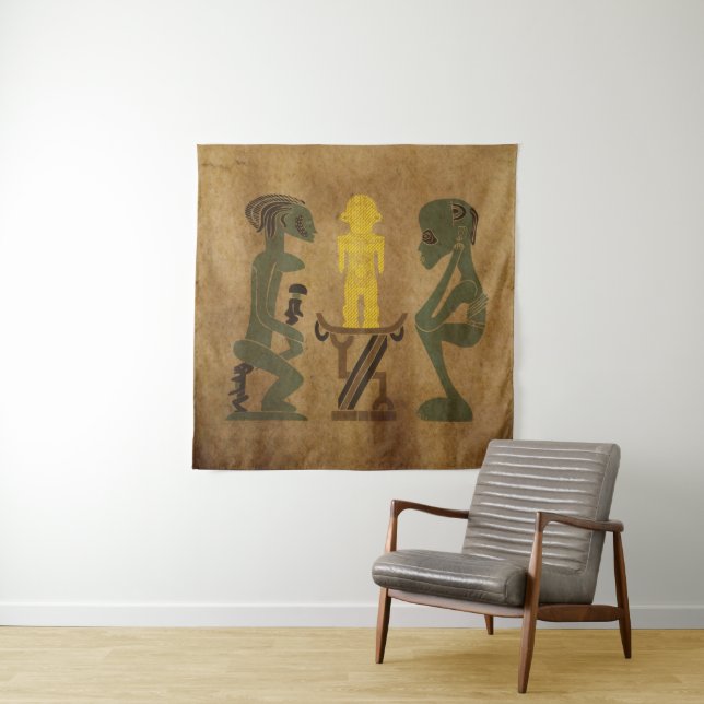 African tribal scene rock carving art tapestry (In Situ)