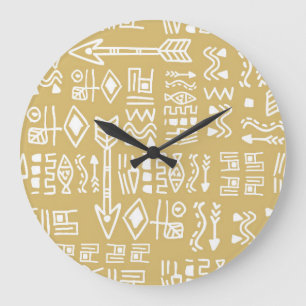 African Tribal Stripes: Bohemian Egyptian Seamless Large Clock
