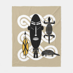 African tribal warrior abstract face art fleece blanket