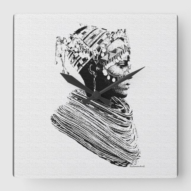 African Tribal Wedding Bride Square Wall Clock (Front)