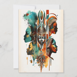 African Tribal Women Painting, Contemporary Art Invitation