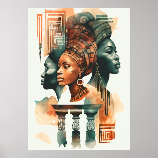 African Tribal Women Painting, Contemporary Art Poster (Front)