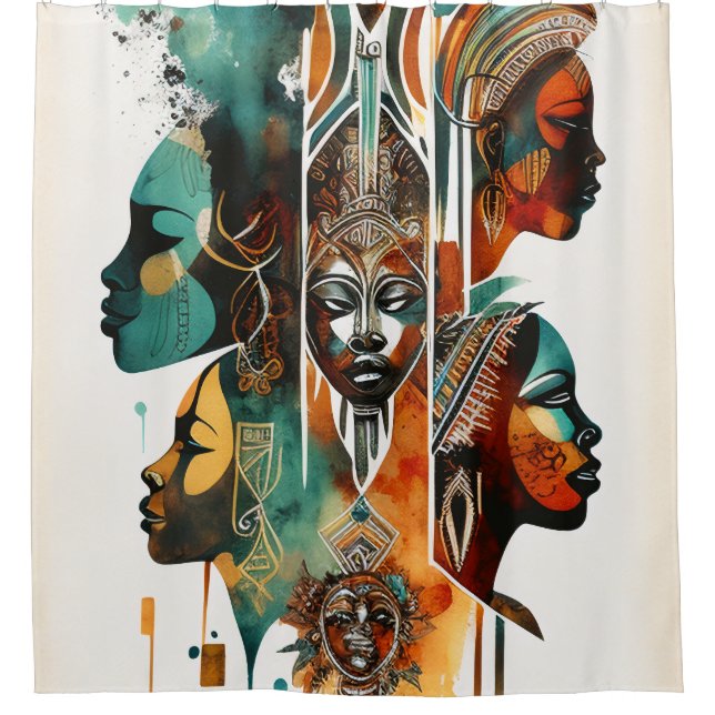 African Tribal Women Painting, Contemporary Art Shower Curtain (Front)
