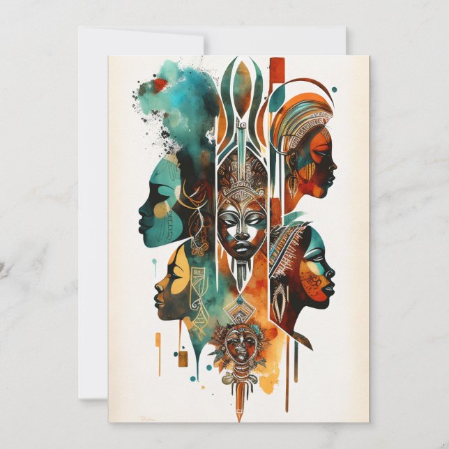 African Tribal Women Painting, Contemporary Art Thank You Card (Front)