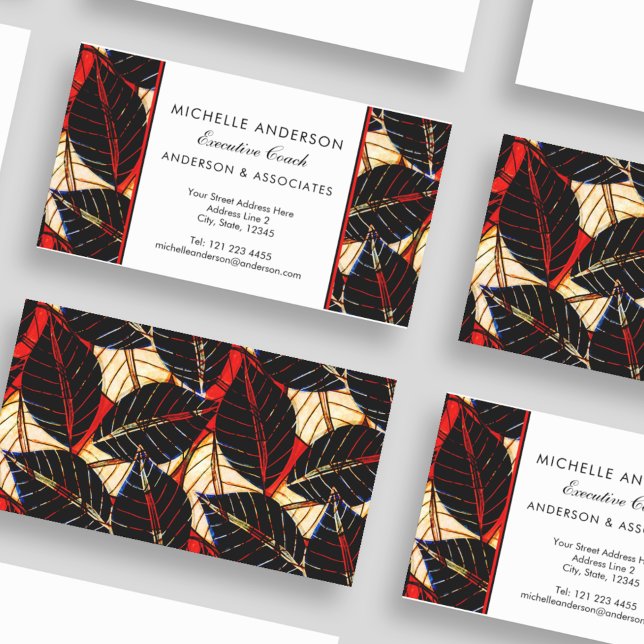 African Tropical Leaves Consultant Red and Black Business Card (Creator Uploaded)