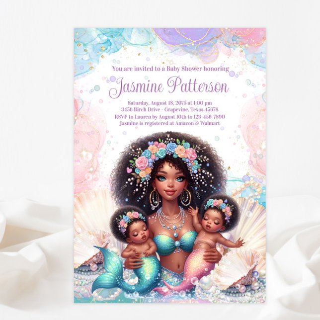 African Twin Mermaid Baby Shower Invitation (Creator Uploaded)