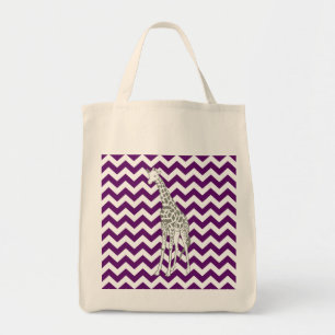 African Violet Chevron with Pop Art Giraffe Tote Bag