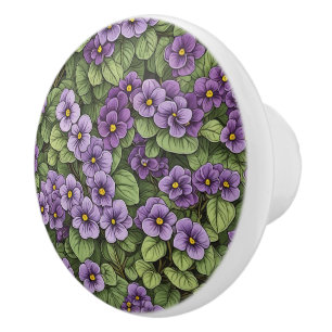 African Violet flowers pattern Ceramic Knob