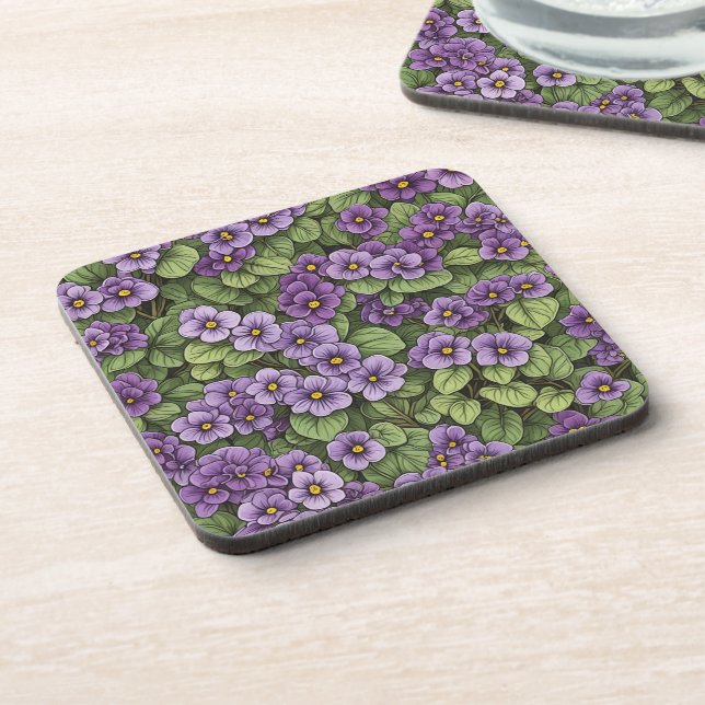 African Violet flowers pattern Coaster (Left Side)