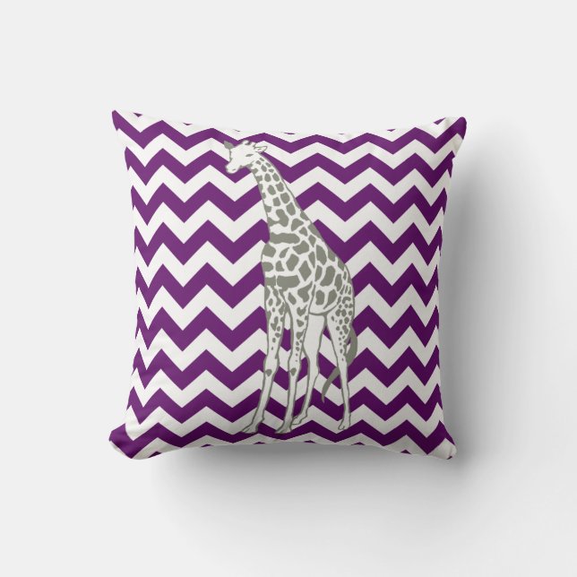 African Violet Safari Chevron with Pop Art Giraffe Cushion (Front)