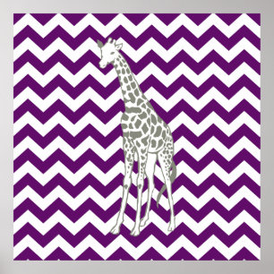 African Violet Safari Chevron with Pop Art Giraffe Poster