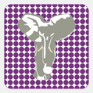 African Violet Safari Dot with Pop Art Elephant Square Sticker