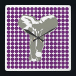 African Violet Safari Dot with Pop Art Elephant Square Wall Clock<br><div class="desc">Mod polka dot pattern in Emporio Moffa's "Safari" colour palette with Pop Art Elephant design on front and plain dots on back.</div>