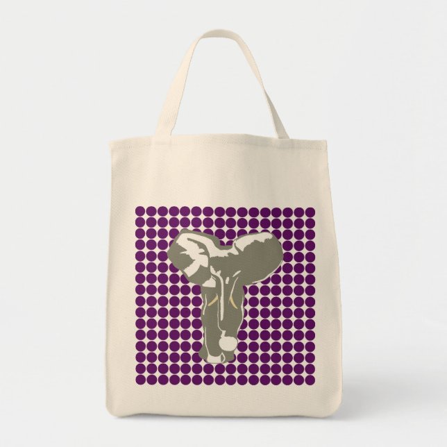 African Violet Safari Dot with Pop Art Elephant Tote Bag (Front)