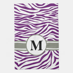 African Violet Safari Zebra with monogram Tea Towel