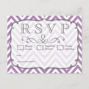 African Violet & White Chevron Wedding RSVP Cards
