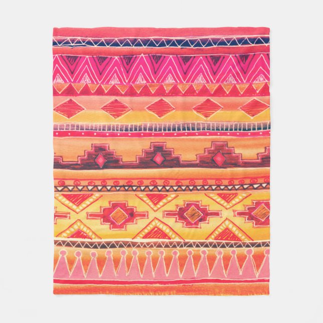 African Watercolor Pattern. Raster Illustration Fleece Blanket (Front)