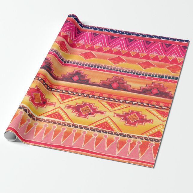African Watercolor Pattern. Raster Illustration Wrapping Paper (Unrolled)