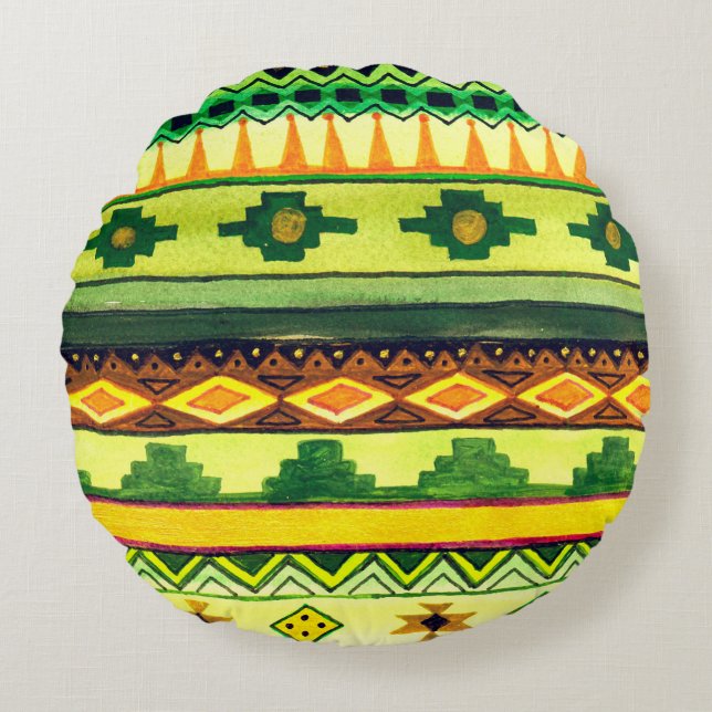 African Watercolor Pattern. Round Cushion (Front)