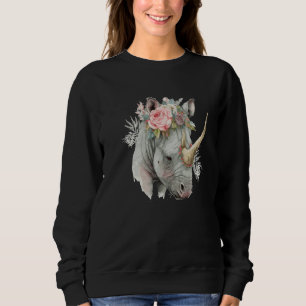 African Watercolor Rhinozeros Flower Crown Safari Sweatshirt