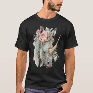 African Watercolor Rhinozeros Flower Crown Safari T-Shirt