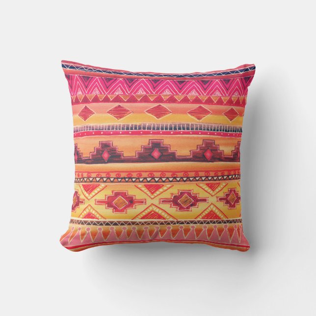 African watercolor, vibrant pattern cushion (Front)