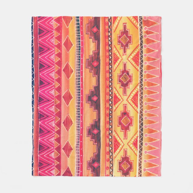 African watercolor, vibrant pattern fleece blanket (Front)
