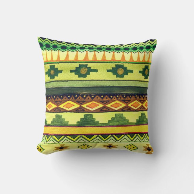 African watercolor, vibrant pattern illustration. cushion (Front)
