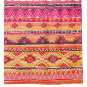 African watercolor, vibrant pattern shower curtain