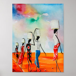 African Watercolour painting Premium Canvas Gloss Poster