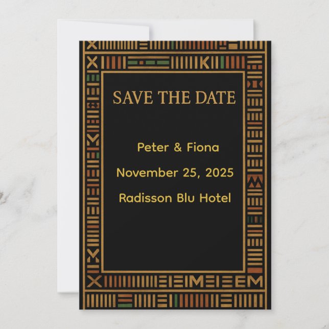 African Wedding Gold Kente Save The Date Card (Front)
