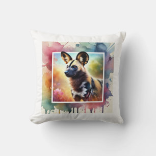 African Wild Dog 010924AREF137 - Watercolor Cushion