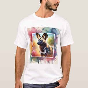 African Wild Dog 010924AREF137 - Watercolor T-Shirt