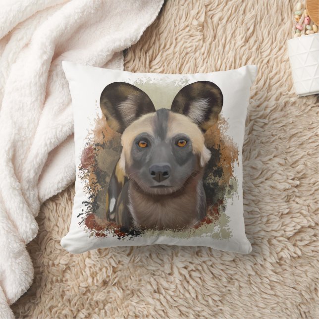 African Wild Dog | Abstract Paint Splatter  Cushion (Blanket)