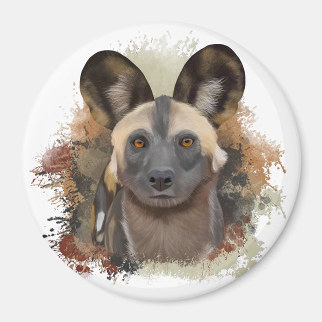 African Wild Dog | Abstract Paint Splatter  Magnet (Front)