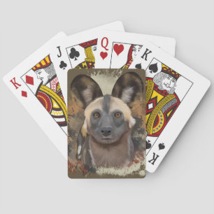 African Wild Dog Abstract Paint Splatter Playing Cards