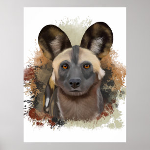 African Wild Dog   Abstract Paint Splatter  Poster