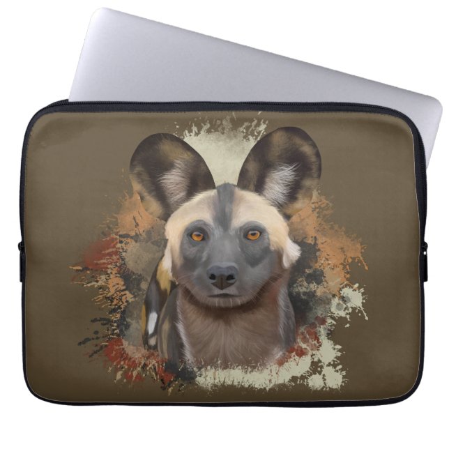 African Wild Dog Abstract Paint Splatter Wildlife Laptop Sleeve (Front)