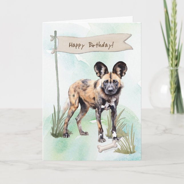 African Wild Dog Breed Under Birthday Sign Card (Front)