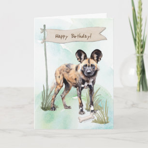 African Wild Dog Breed Under Birthday Sign Card