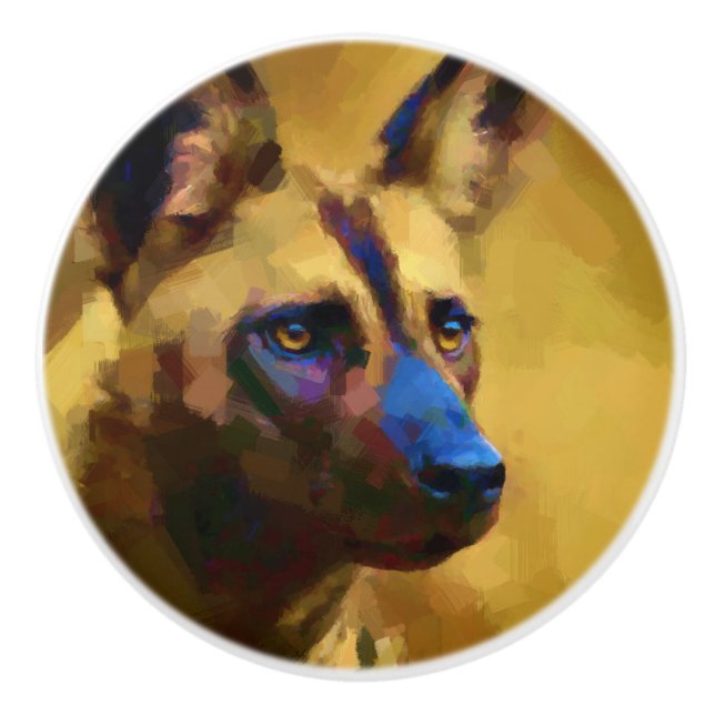 African Wild Dog Ceramic Knob (Front)