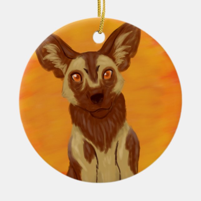 African Wild Dog Ceramic Ornament (Front)