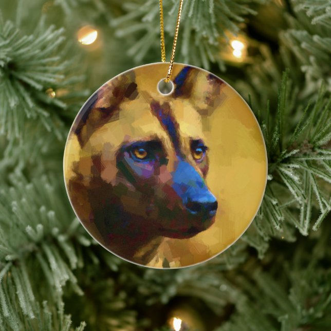 African Wild Dog Ceramic Ornament (Tree)