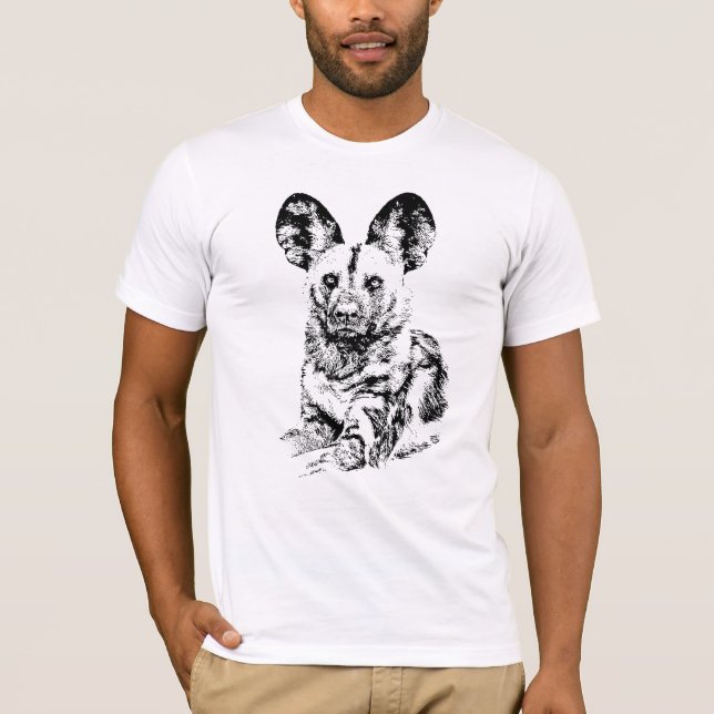 African Wild Dog Picture in Graphic Black & White T-Shirt (Front)