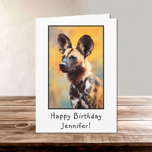 African Wild Dog Portrait Happy Birthday Name Card