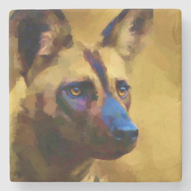 African Wild Dog Stone Coaster (Front)