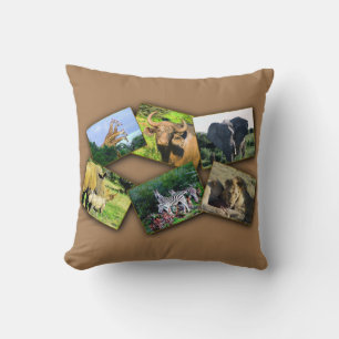 African Wildlife Collage black shadow Pillow