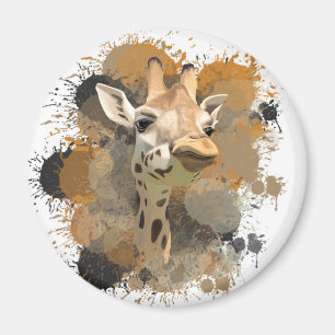 African Wildlife Giraffe Abstract Paint Splatter Magnet