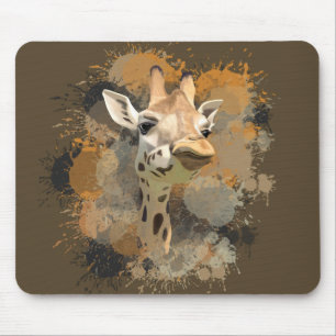 African Wildlife Giraffe Earth Tones Splatter Mouse Pad