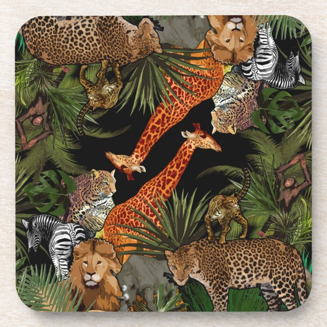 African wildlife Hard plastic coaster (Front)